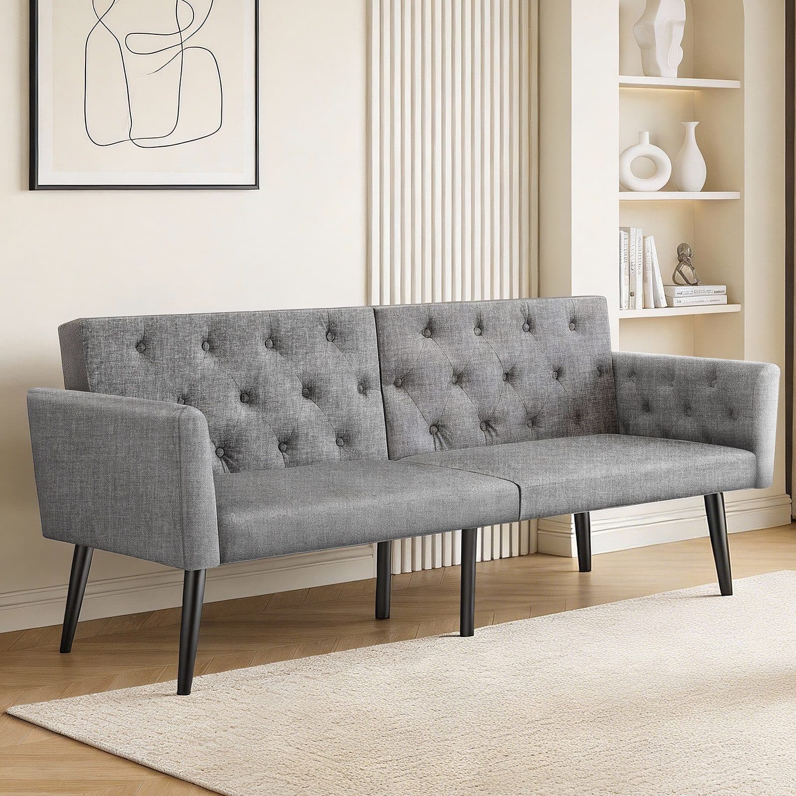 oyajia Schlafsofa 2-Sitzer mit verstellbarer Rückenlehne und Bettfunktion grau - Bild 2