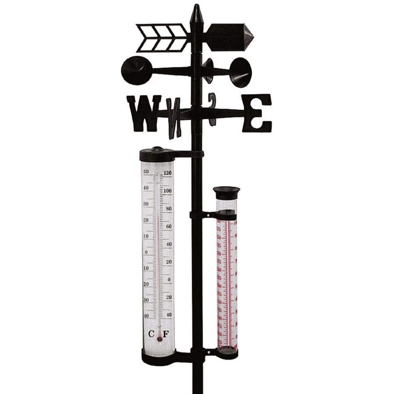 EDCO Garten Wetterstation Schwarz mit Thermometer, Regenmesser & Windrädchen - Bild 2