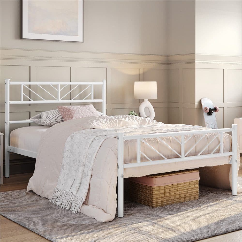 Yaheetech Metallbett Bettgestell 90x190/90x200/140x200cm Minimalistischer Bettrahmen mit Kopfteil Gästebett mit Lattenrost - Bild 2