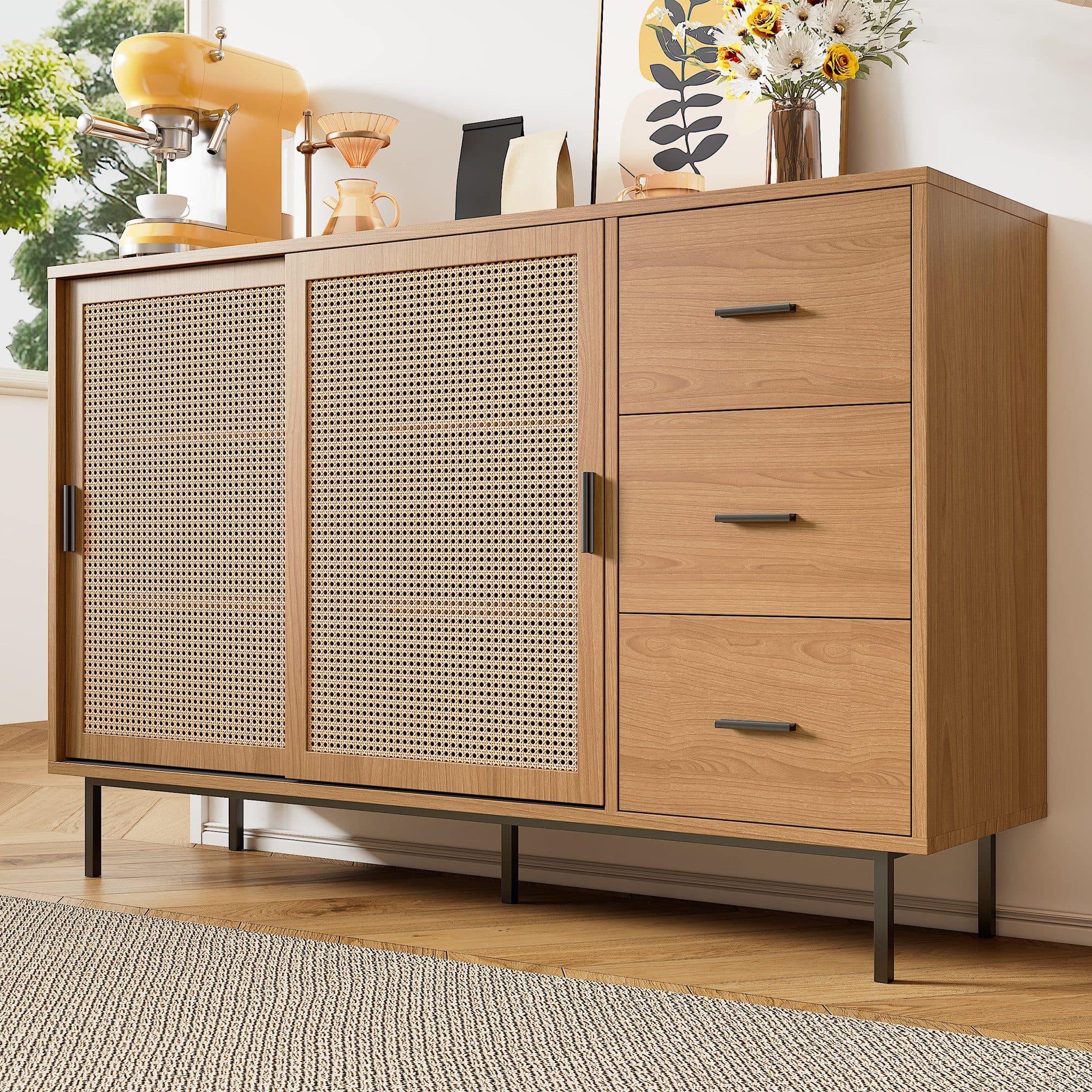 Flieks Kommode mit 2 Rattan-Schiebetüren und 3 Schubladen - Bild 2