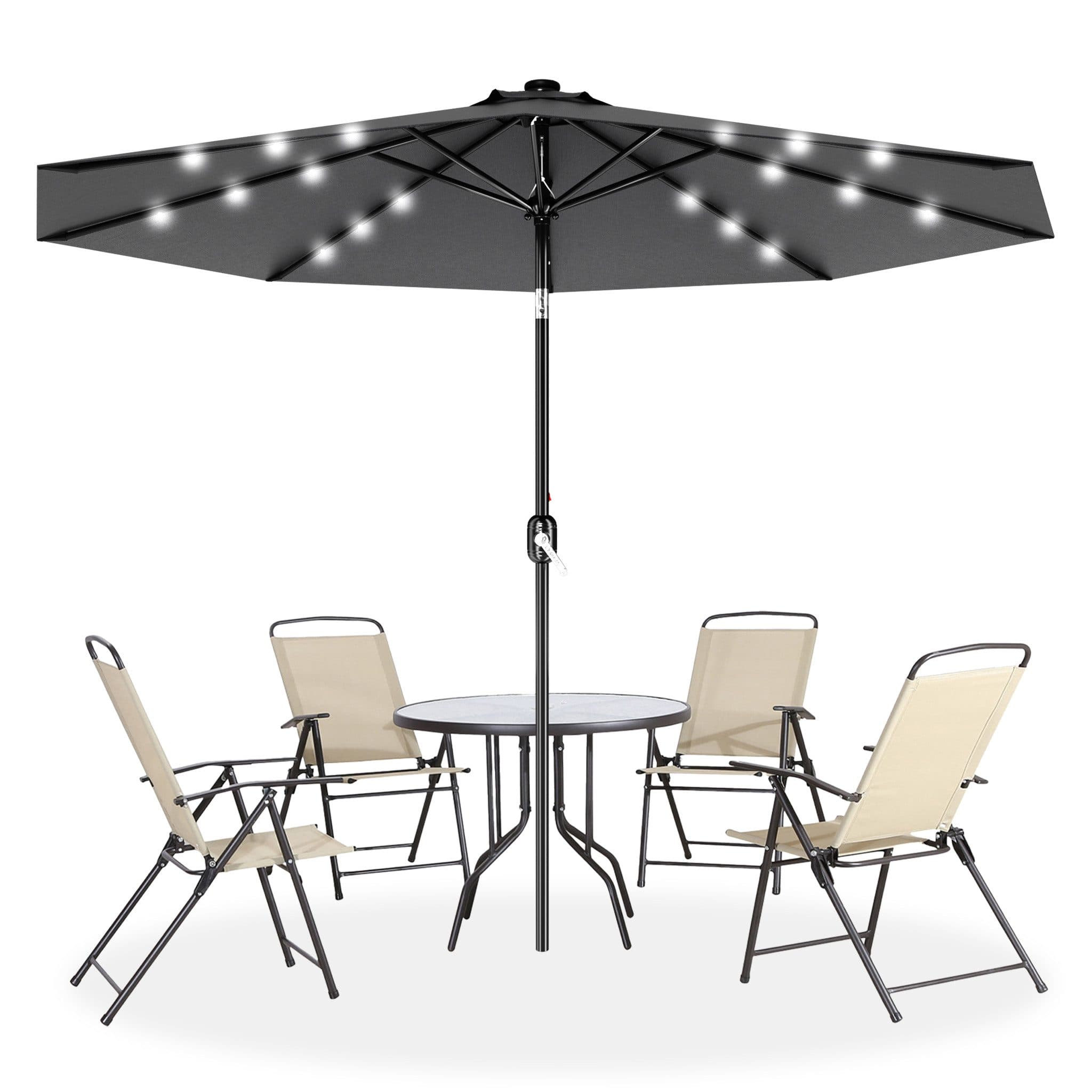 FIVMEN Sonnenschirm 300cm Solarbetriebene mit LED Kurbel Marktschirm UV-Schutz - Bild 2