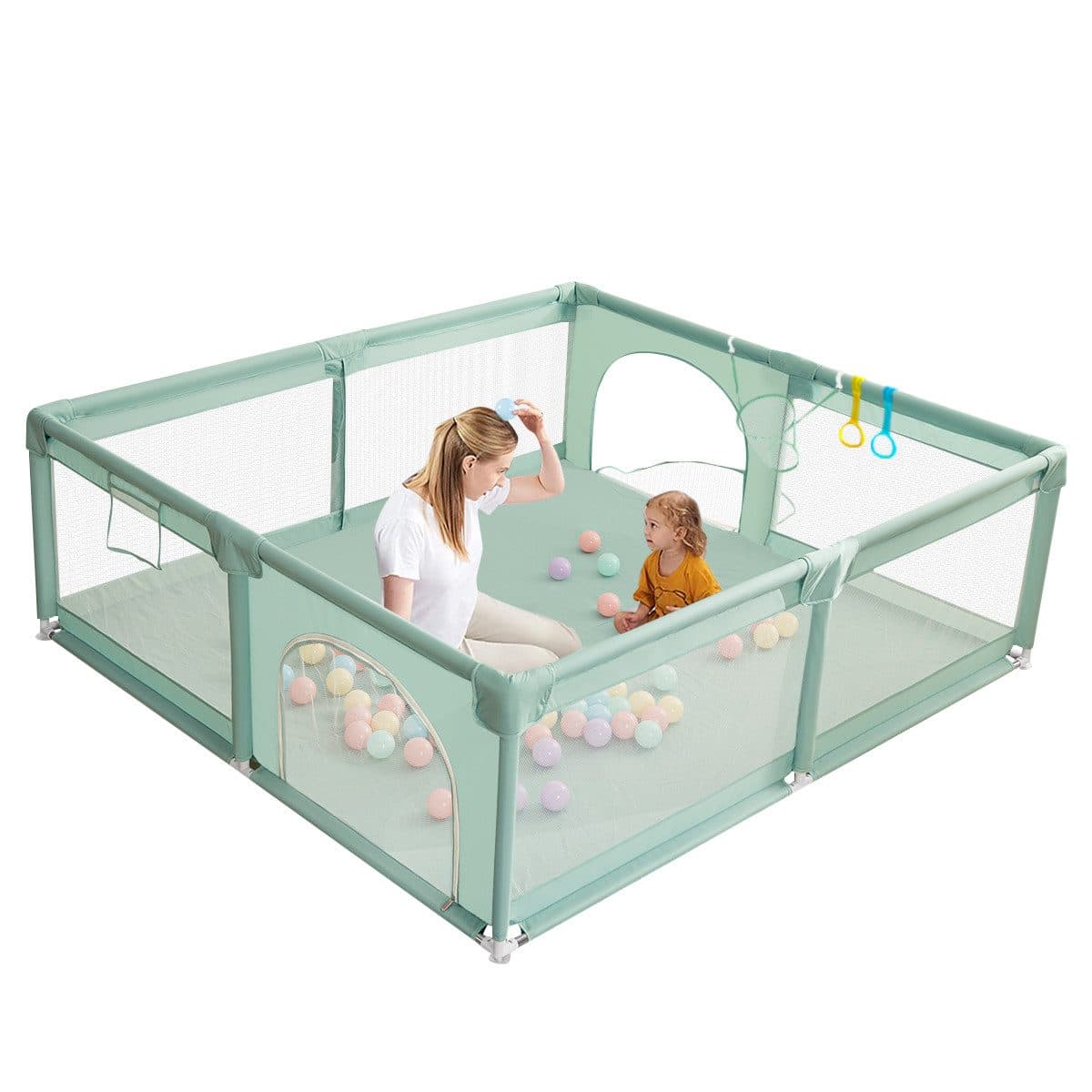 Comomy Laufgitter Baby Spielzaun Grün 200x160cm mit Zubehör - Bild 2