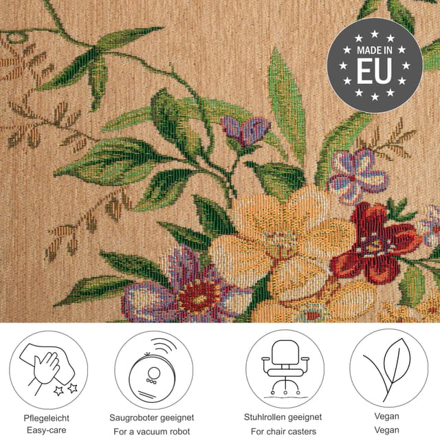 THEKO Teppich Flomi Sagrini: Pastellfarben Blumen Design Flachgewebe