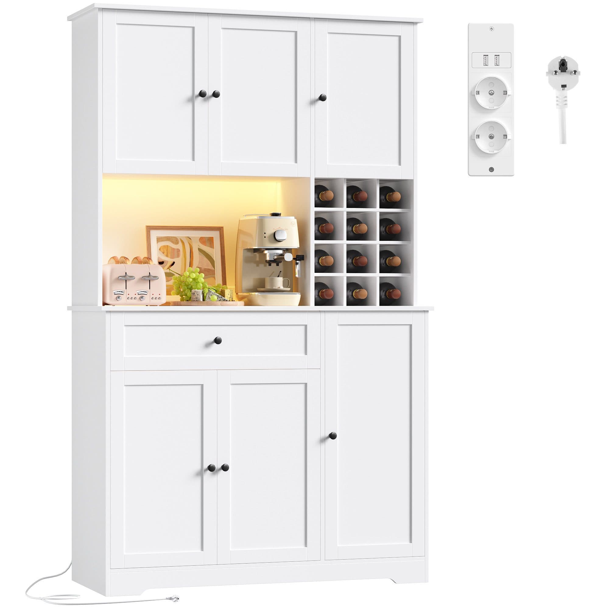 Homfa Küchenbuffet Weiß mit LED & Weinregal 180x100x39cm - Bild 2