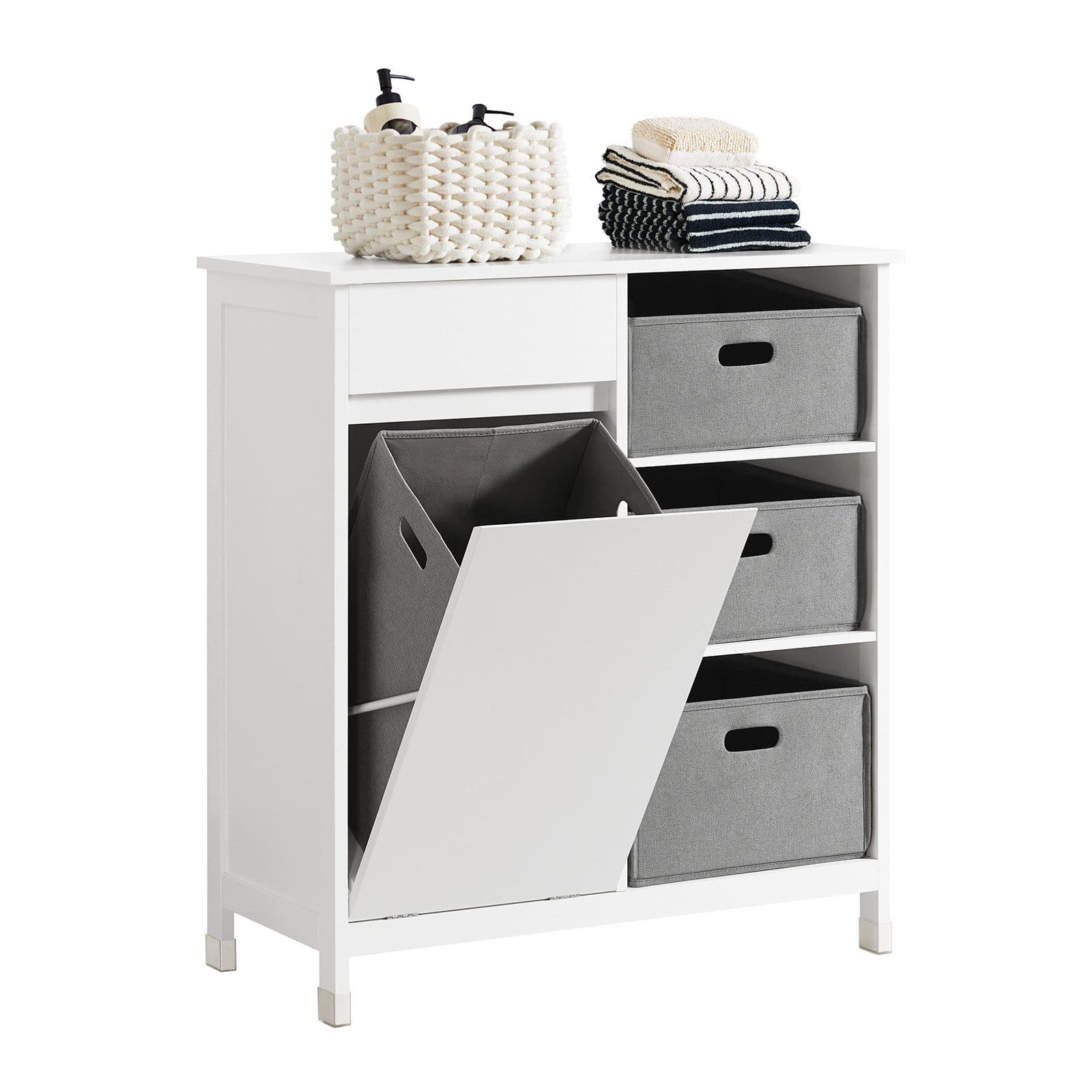 SoBuy Wäscheschrank BZR77 Weiß mit ausklappbarem Wäschekorb - Bild 2