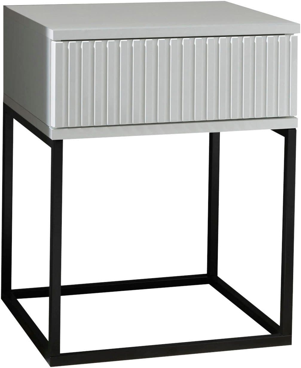 Schlafkontor Nachtkommode Marle Weiß Schwarz Metallgestell Push-to-Open - Bild 2