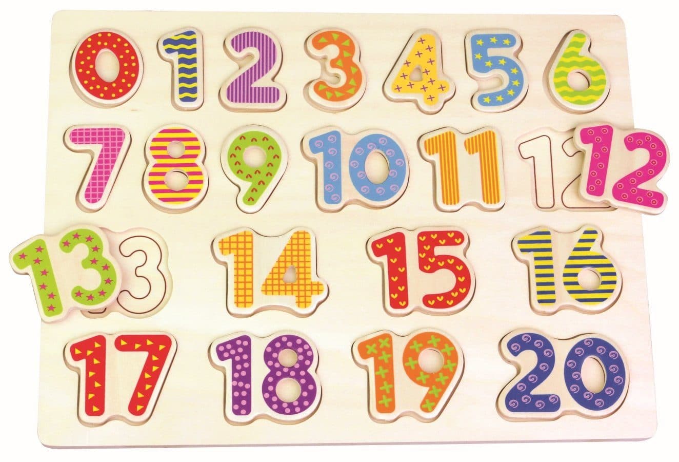 Lelin Holz-Zahlenpuzzle 0-20 mit 21 Puzzleteilen und Brett