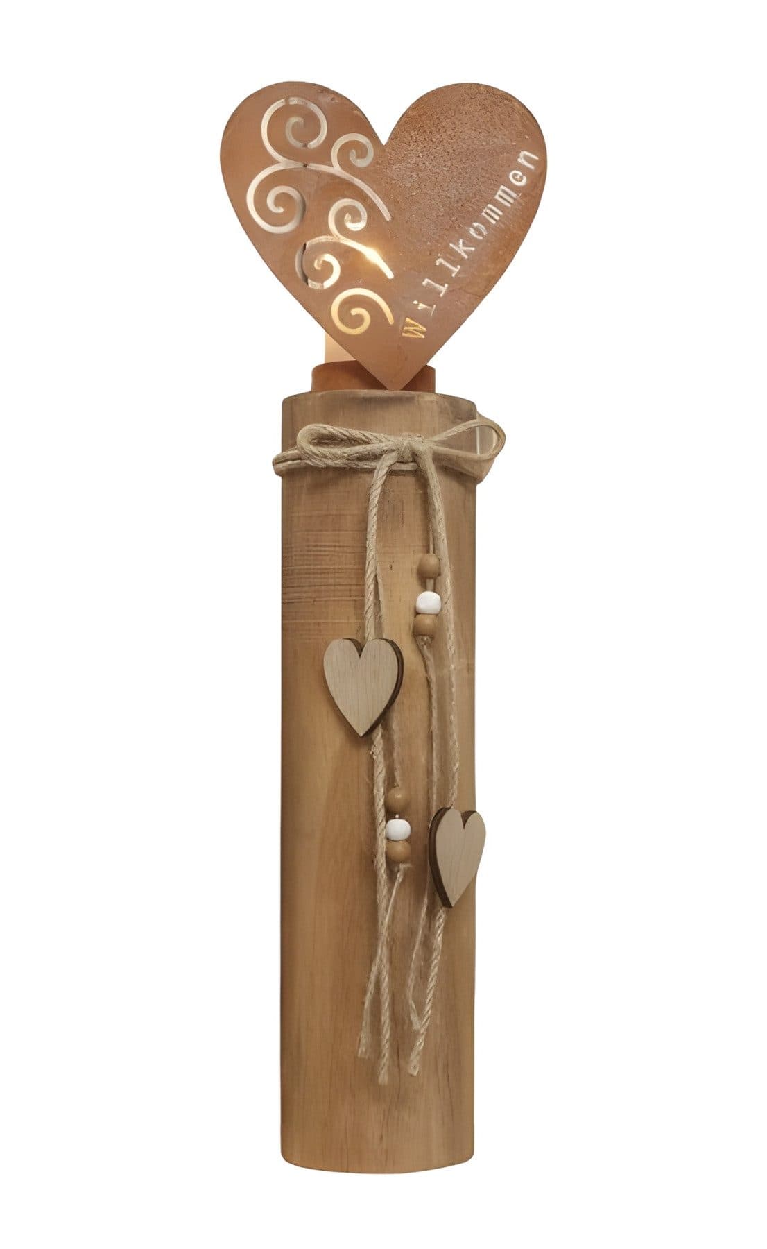 Dekoleidenschaft Windlichtsäule Herz Holz Metall Echtrost 44 cm - Bild 2