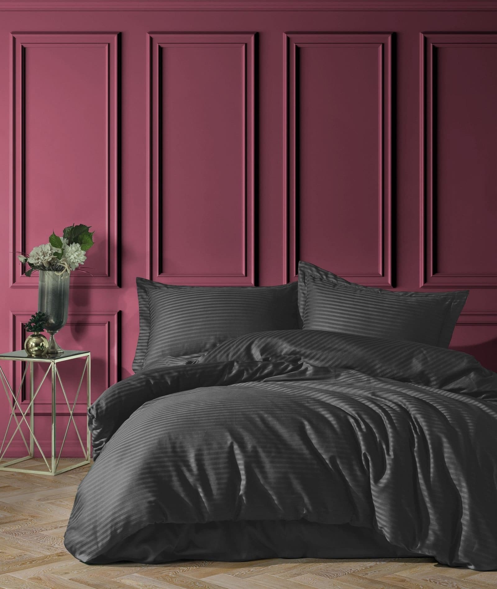 L'Essentiel Maison Bettwäsche Boho 3-tlg. Anthrazit Baumwollsatin