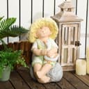 Outsunny Gartenfigur Kleiner Junge mit Strohhut Wetterbeständig Bild 2