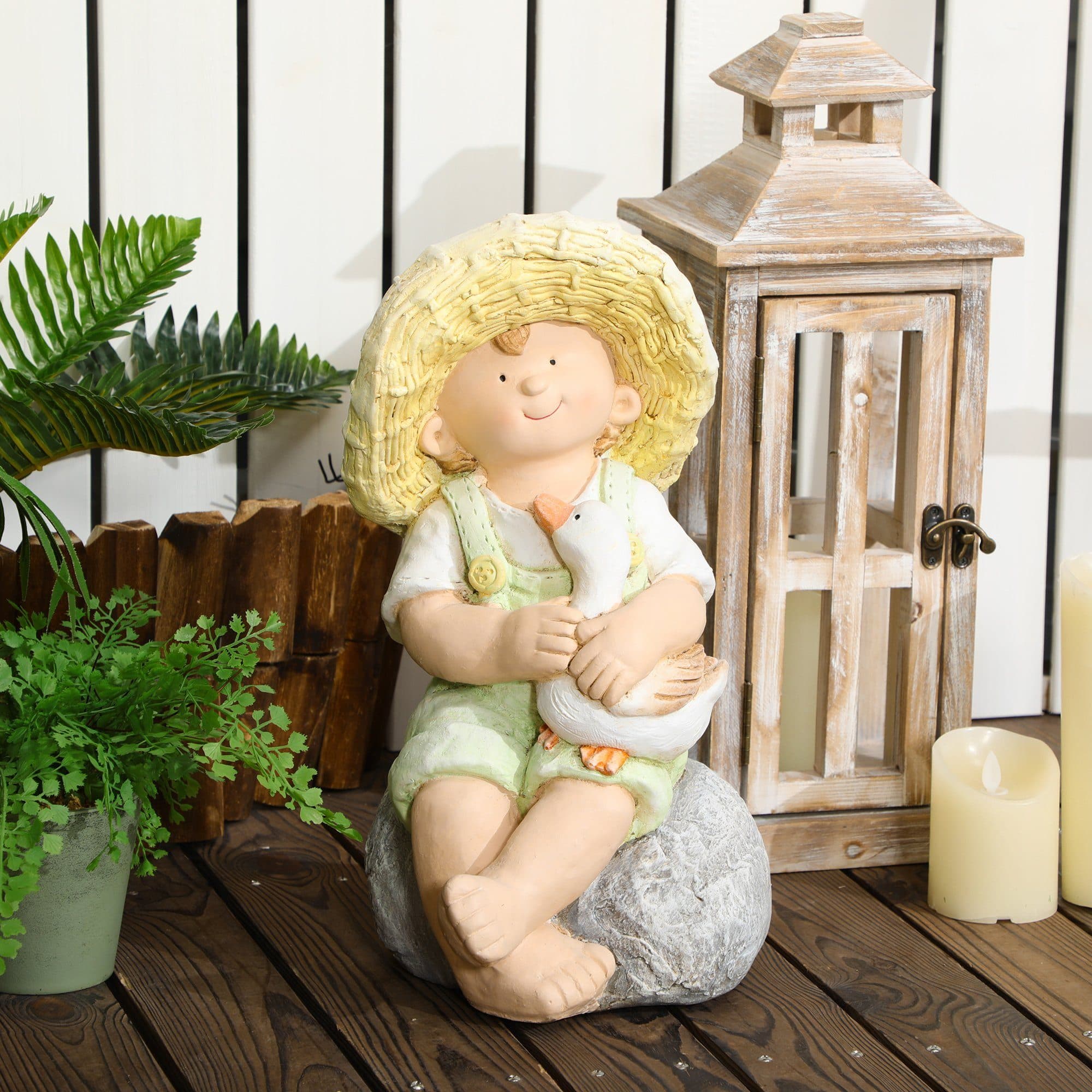 Outsunny Gartenfigur Kleiner Junge mit Strohhut Wetterbeständig - Bild 2