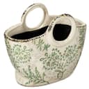 Viana Übertopf Keramik Pflanzgefäß mit floralen Motiven Weiß Grün Bild 2