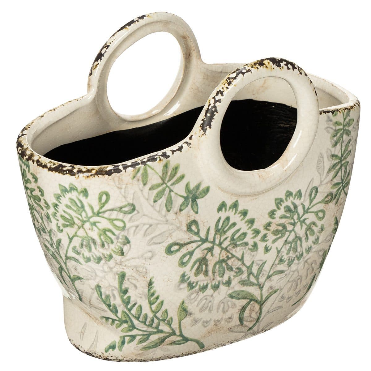 Viana Übertopf Keramik Pflanzgefäß mit floralen Motiven Weiß Grün - Bild 2