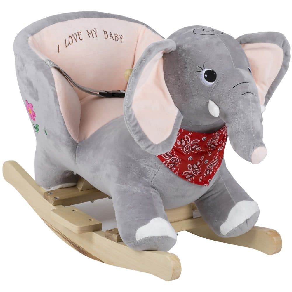BABYGO Schaukeltier Rocker Elefant Grau mit Birkenholz