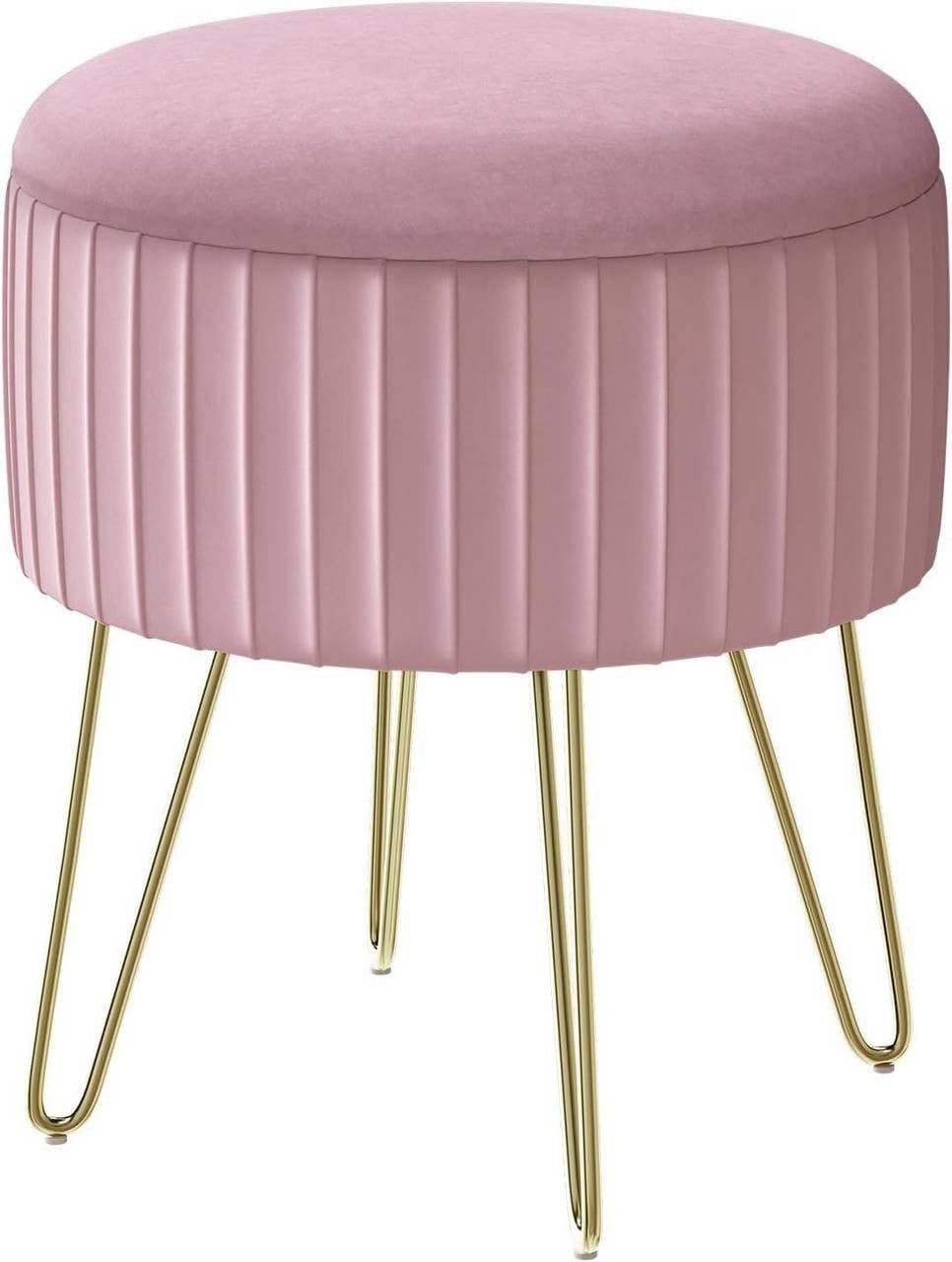 Woltu Sitzhocker Rosa mit Stauraum und Metallbeinen - Bild 2