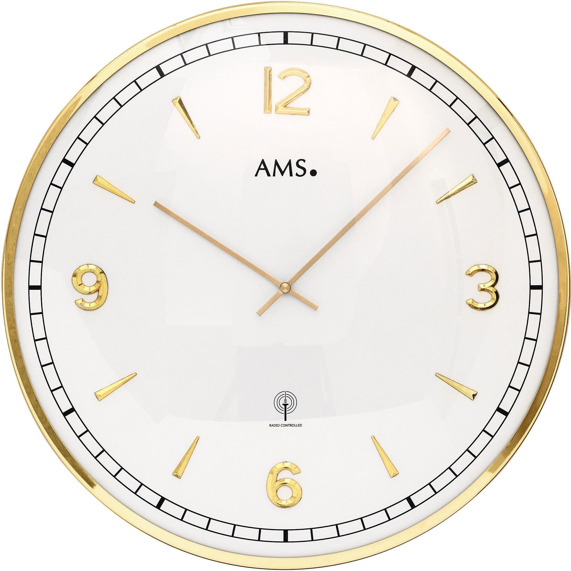 AMS Funkwanduhr F5609 Gold Quarzuhr Wanduhr