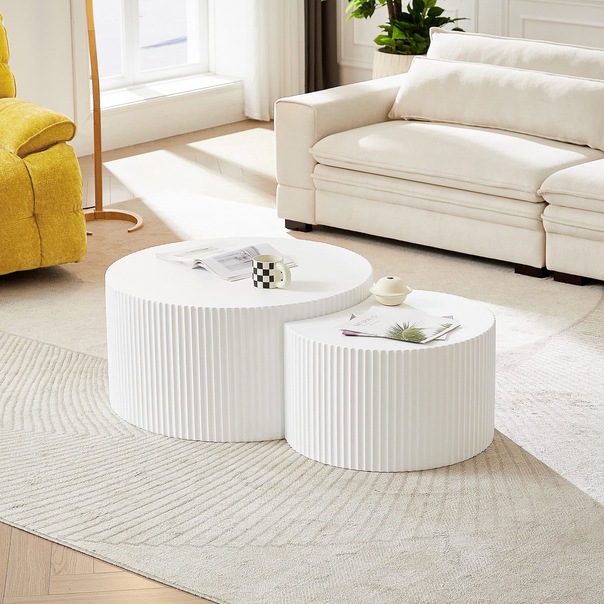 NJLyuhome Couchtisch Weißes Wellen-Design Beistelltisch-Set Kombinierbar - Bild 2