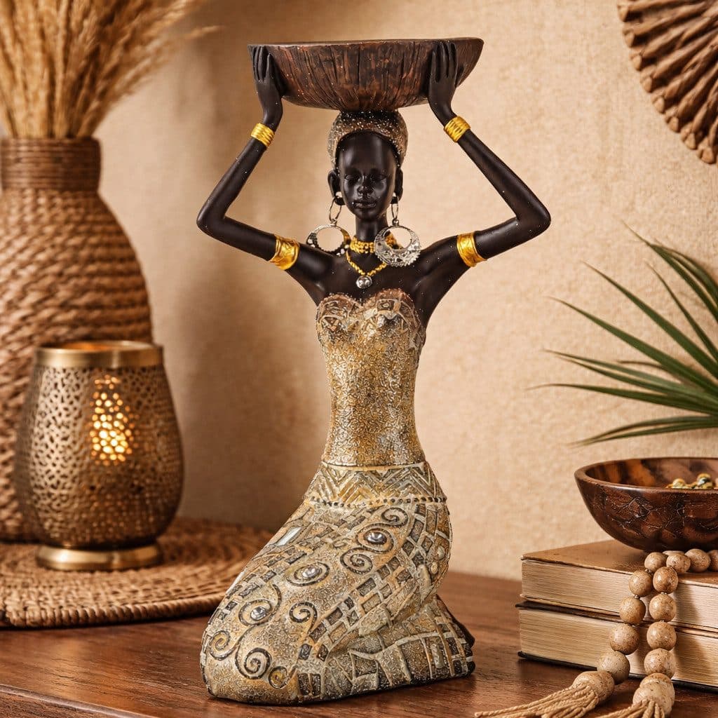 MF Kerzenhalter Skulptur Nyala Afrikanische Frau Gold - Bild 2