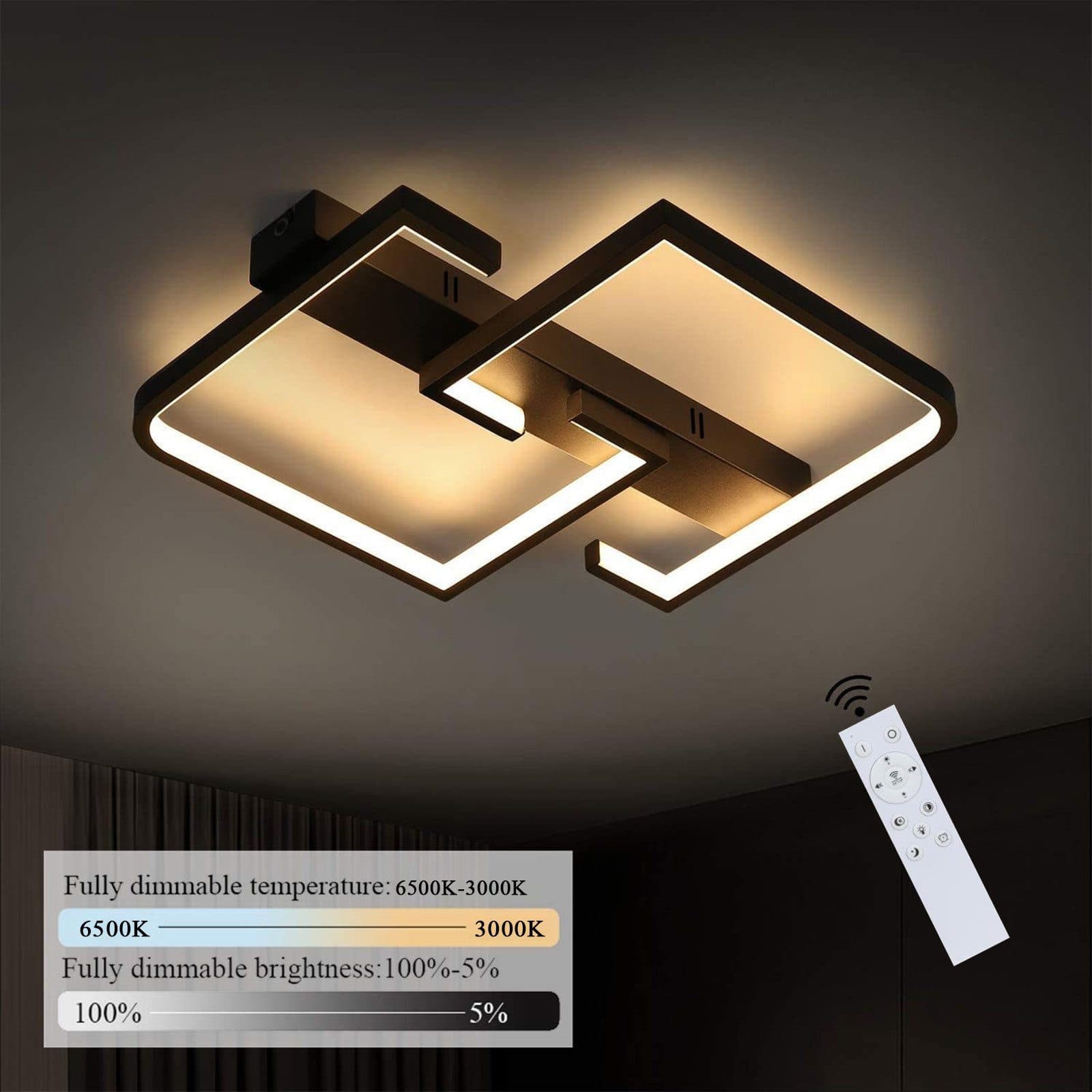 Nettlife LED Deckenleuchte Schwarz Dimmbar mit Fernbedienung 35W - Bild 2