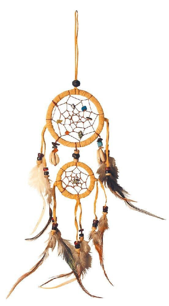 Saraswati Traumfänger mit Edelsteinen und Kaurimuscheln Leder 20cm