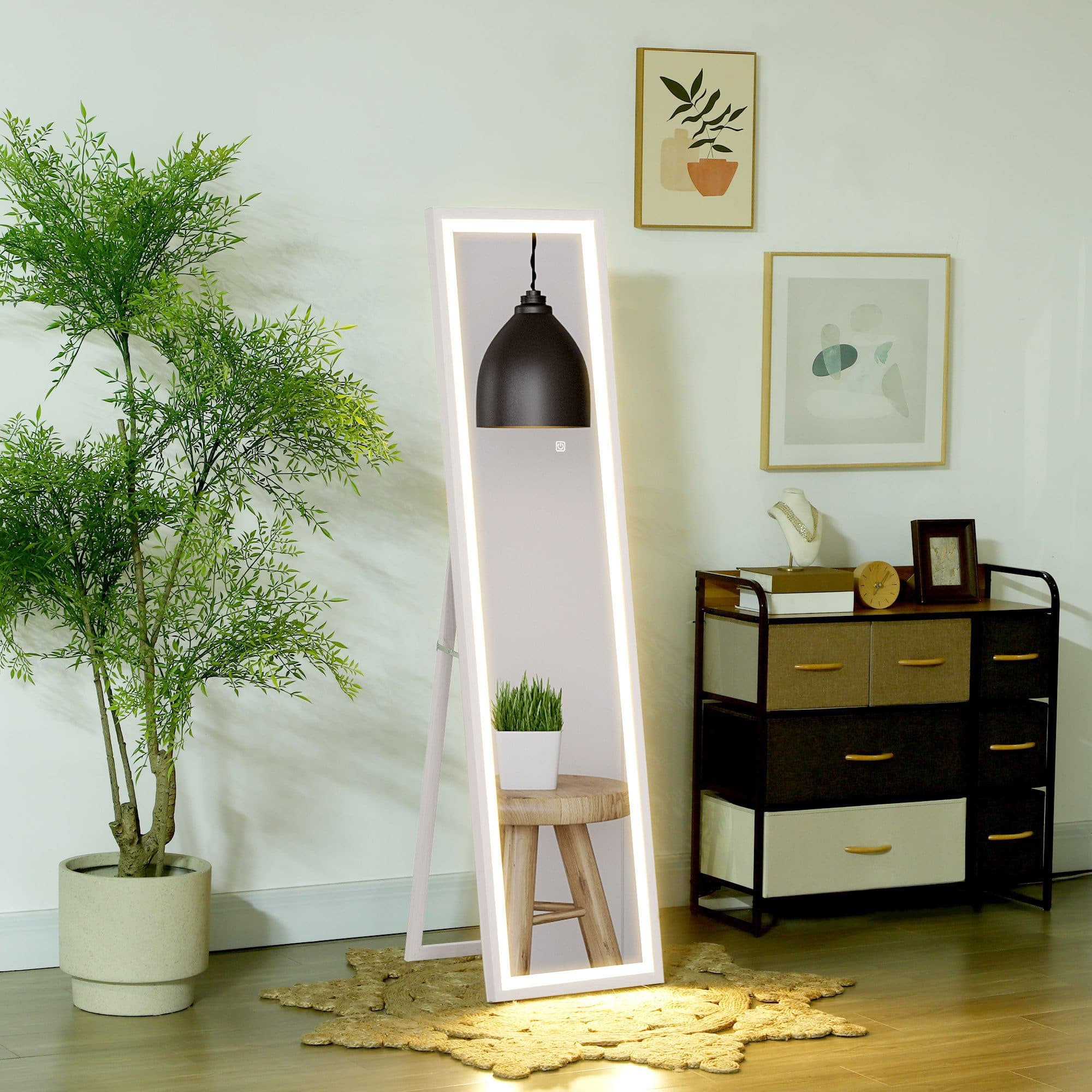 HOMCOM Standspiegel mit LED Beleuchtung Weiß Ganzkörperspiegel - Bild 2