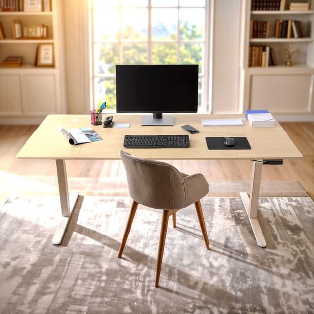 Arebos Schreibtisch Computer-Bürotisch Beige/Weiß Stahl-Holzwerkstoff