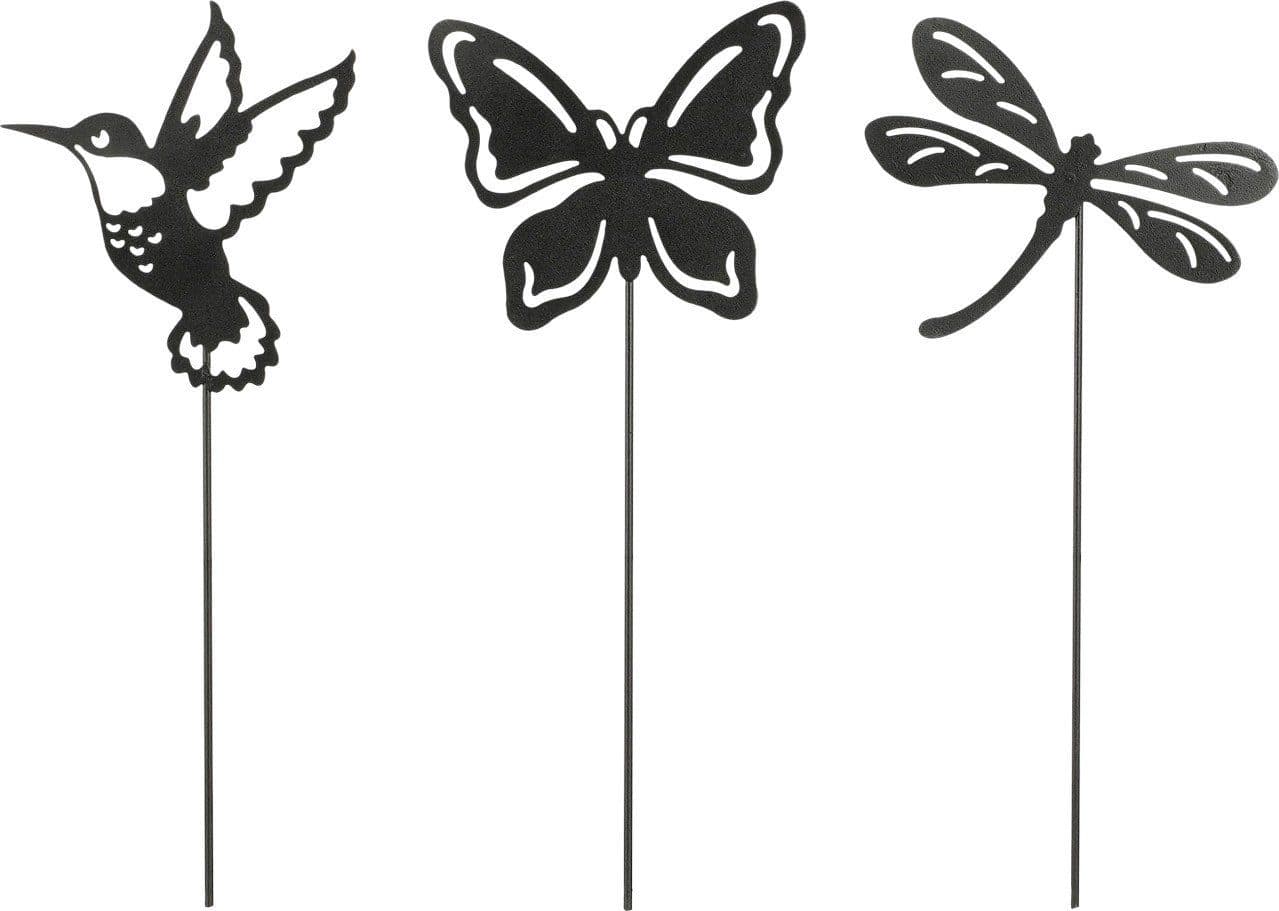 Mica Decorations Gartenstecker Eisen Schwarz Vogel Schmetterling Libelle