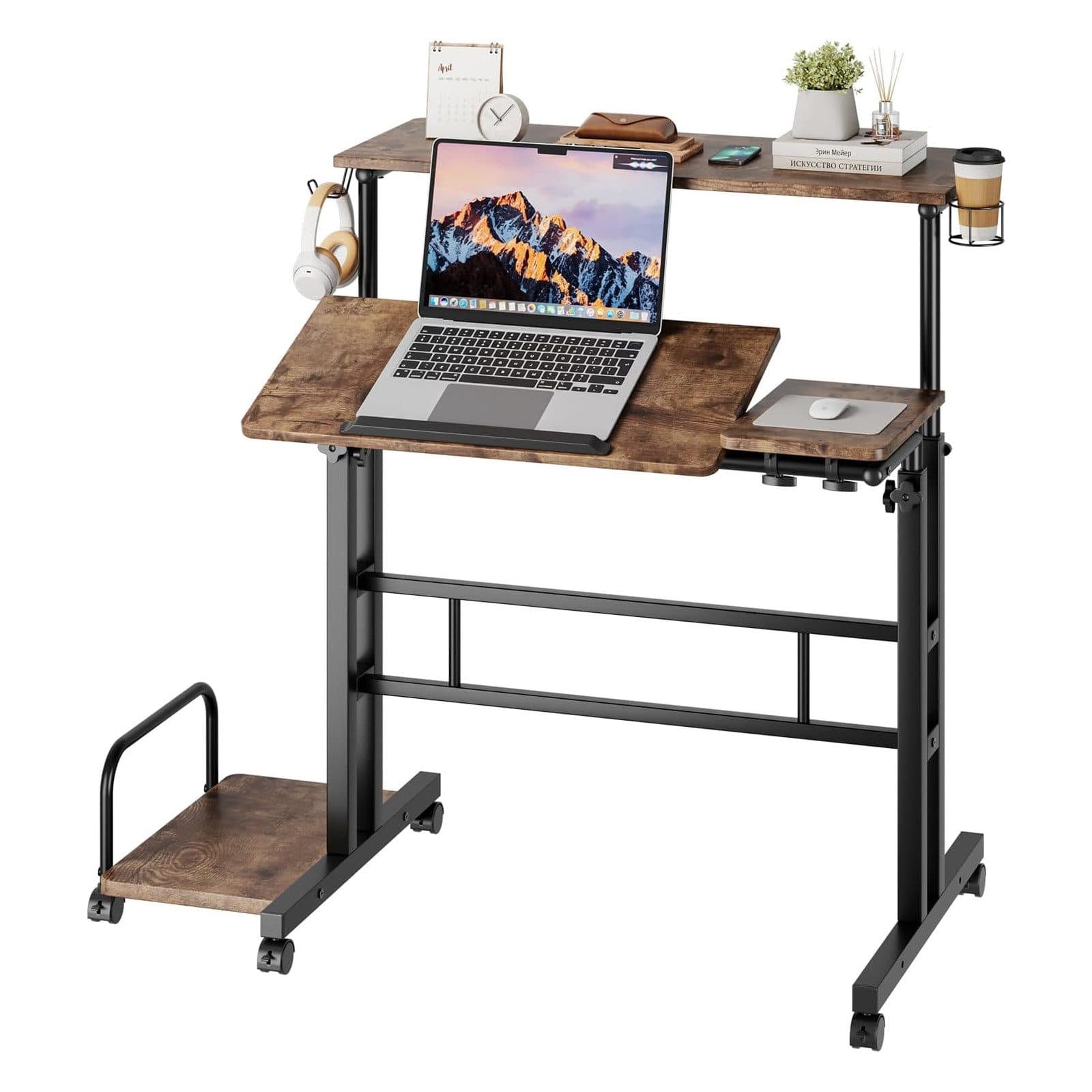 YOLEO Computertisch Höhenverstellbar Stehpult Braun Schwarz - Bild 2
