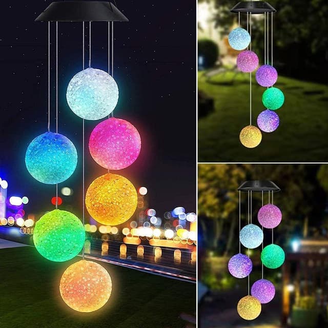 LETGOSPT LED Solar Windspiel Außenlampe Bunt