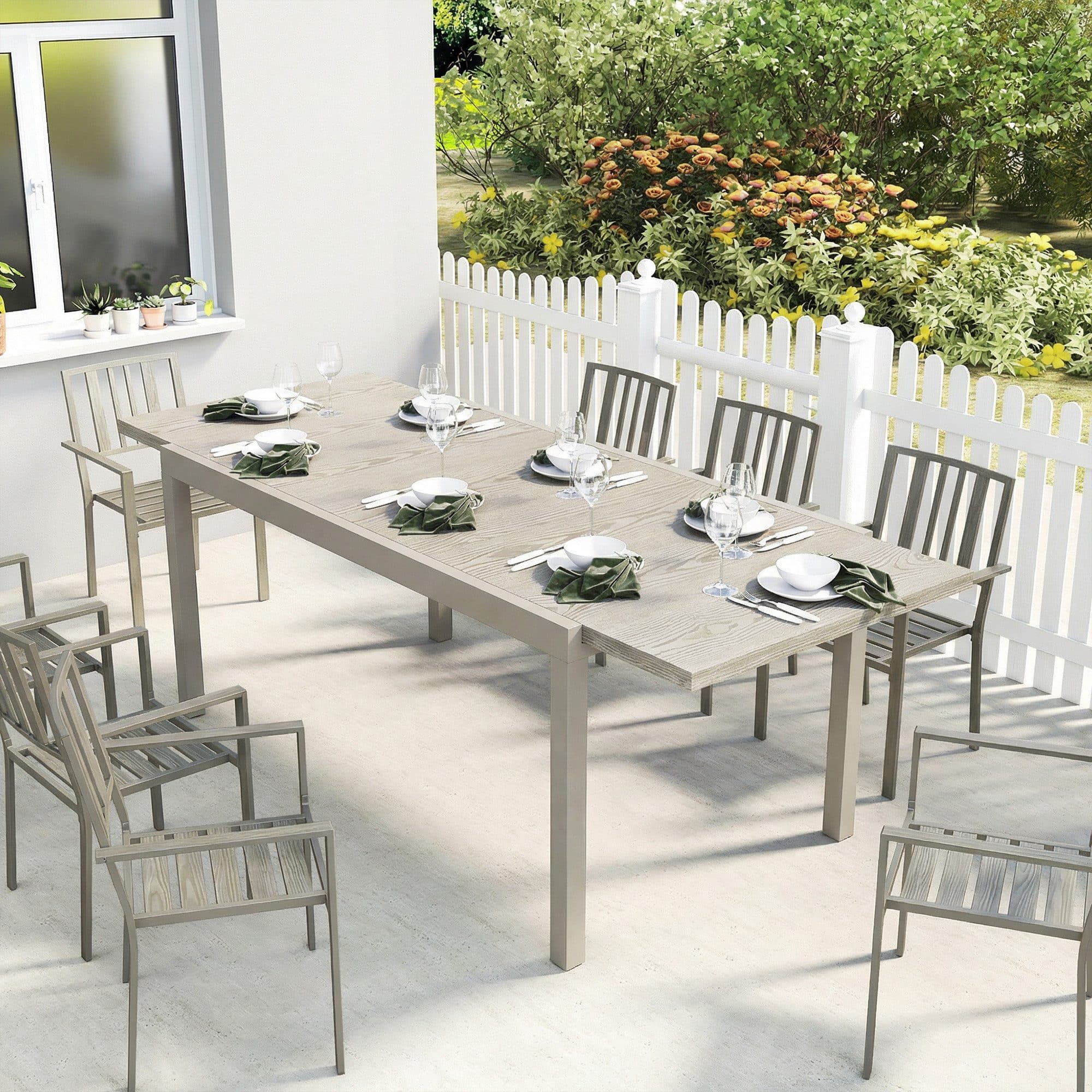 Outsunny Gartentisch mit Holzoptik ausziehbar Hellgrau - Bild 2