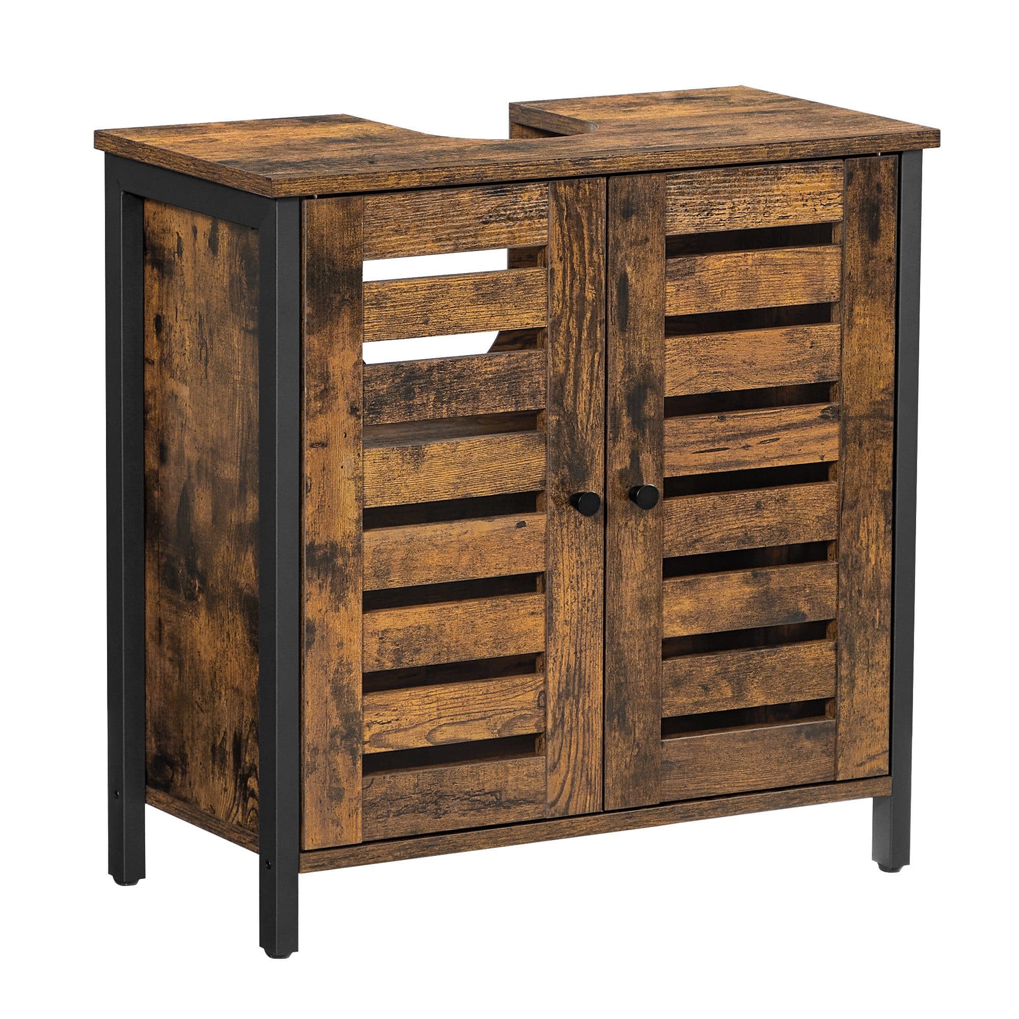 VASAGLE Waschbeckenunterschrank Badschrank Aufbewahrungsschrank 2 Lamellentüren Vintagebraun - Bild 2