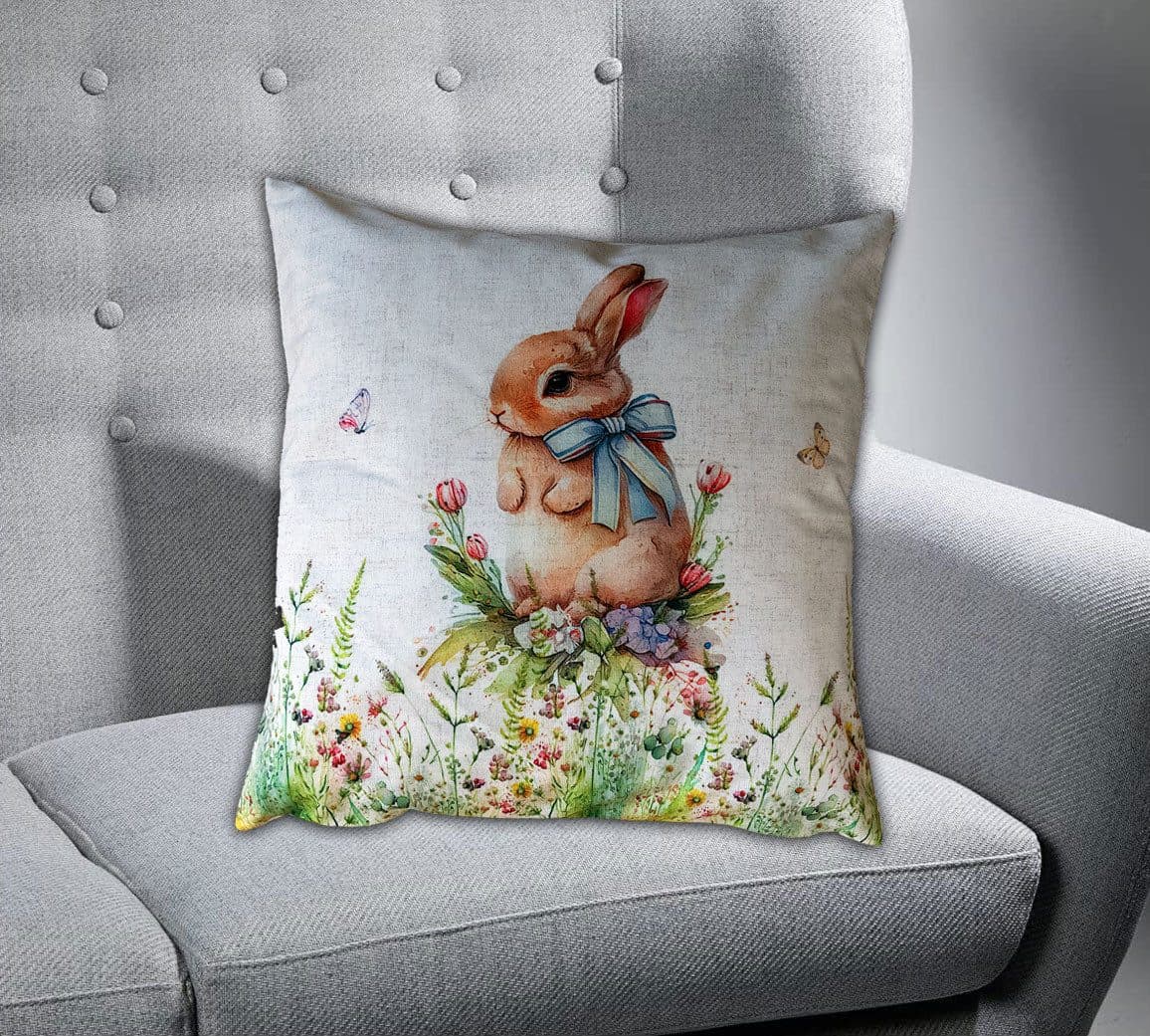 texpot Kissenhülle Dekokissen Druck Häschen Schleife Ostern Frühling - Bild 2