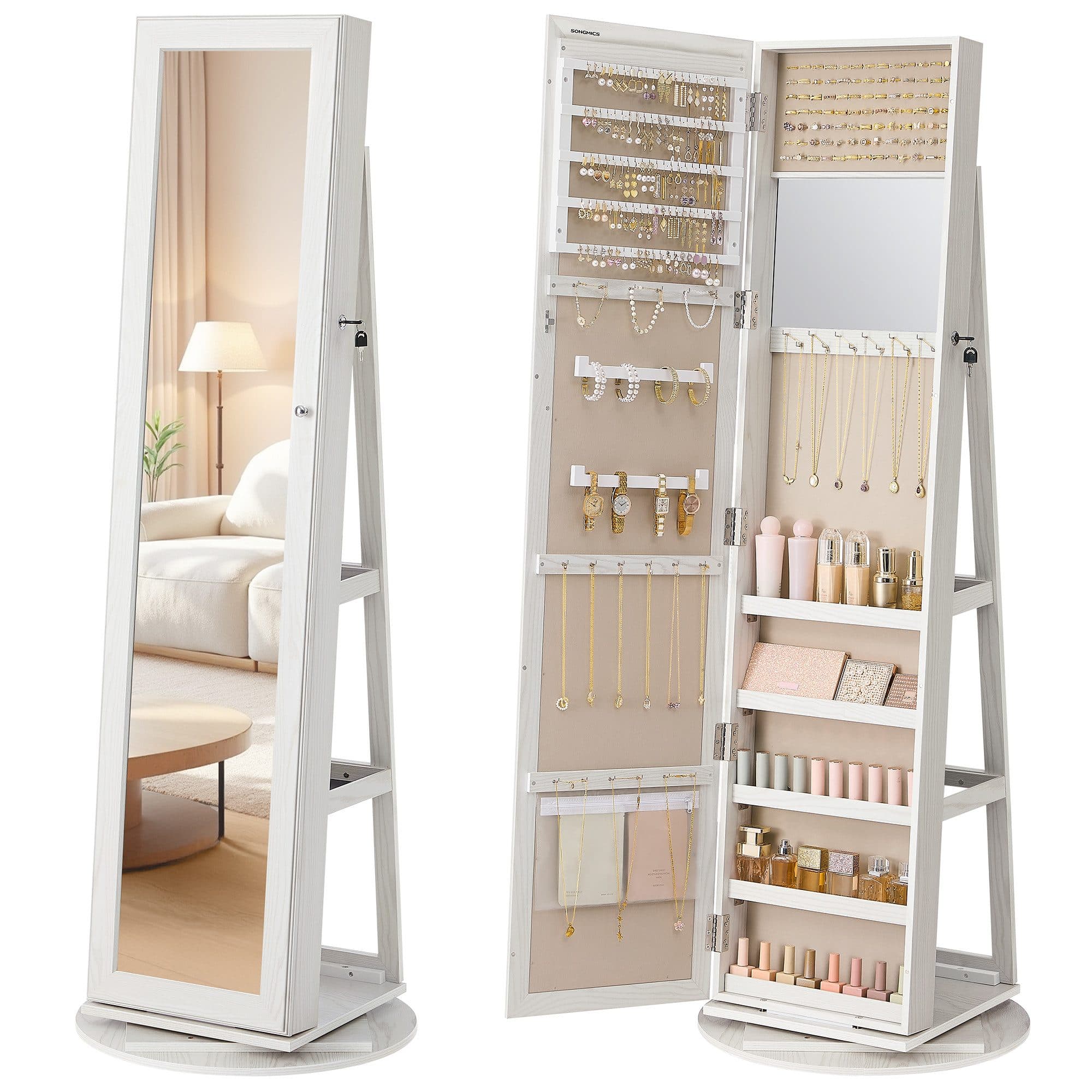 SONGMICS Schmuckschrank Spiegelschrank 3 Ablagen Standspiegel - Bild 2