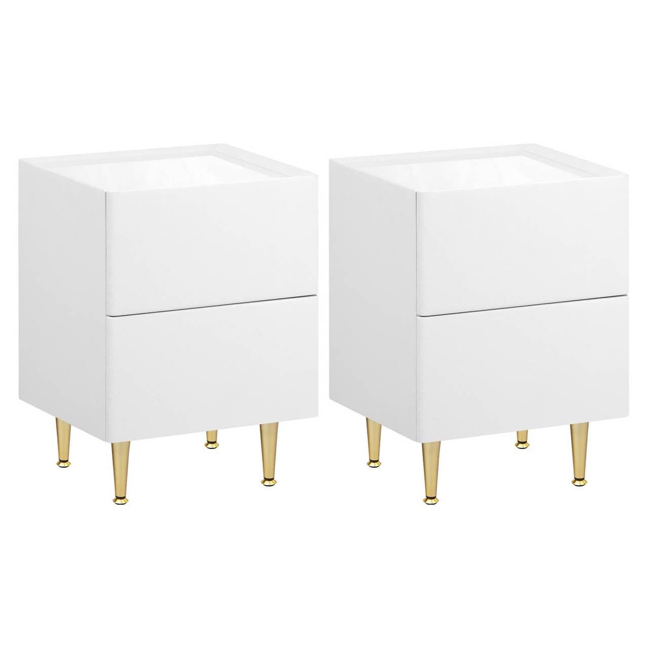 Woltu Nachttisch 2 Schubladen Modern Weiß/Gold Skandinavisch