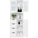 Yaheetech Hochschrank Weiß mit Glastüren & 4 Schubladen Bild 2