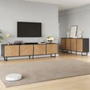 KLAM HOME Wohnwand 2-tlg. TV-Schrank + Sideboard Naturholz/Schwarz Bild 2