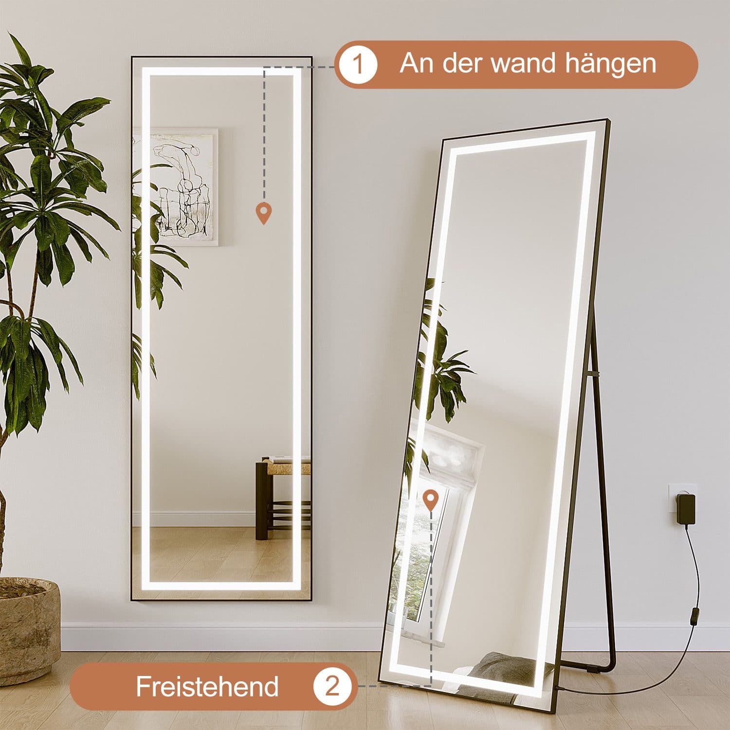 AQUABATOS Ganzkörperspiegel LED Schwarz Modern mit Beleuchtung - Bild 2