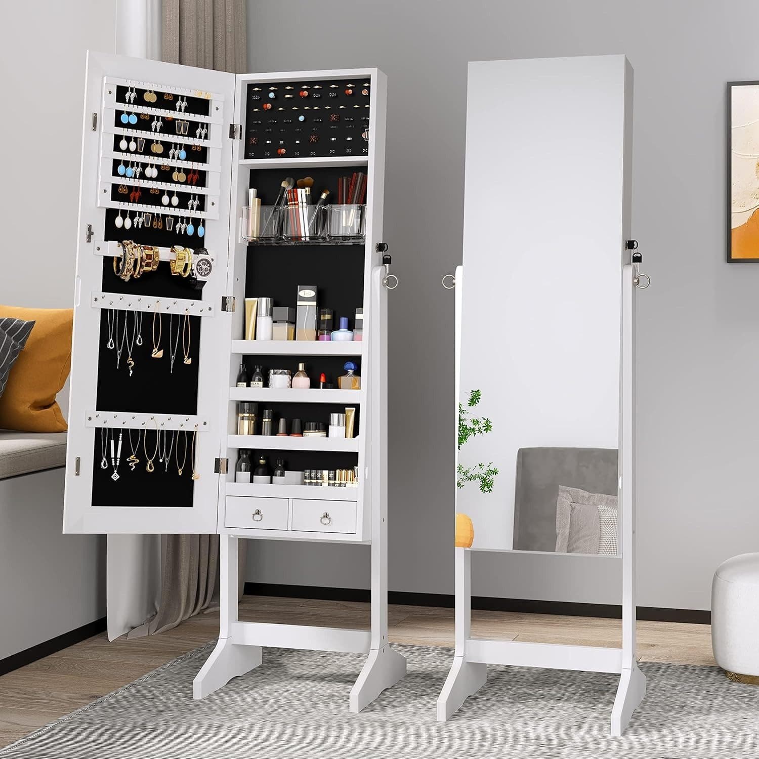 NAIMP Schmuckschrank 2 in 1 mit Spiegel Weiß Modern - Bild 2