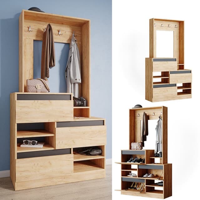 Garderobe aus Goldkraft Eiche und Anthrazit
