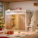 Flieks Hochbett Kinderbett 90x200cm mit LED-Beleuchtung und Stauraum Bild 2