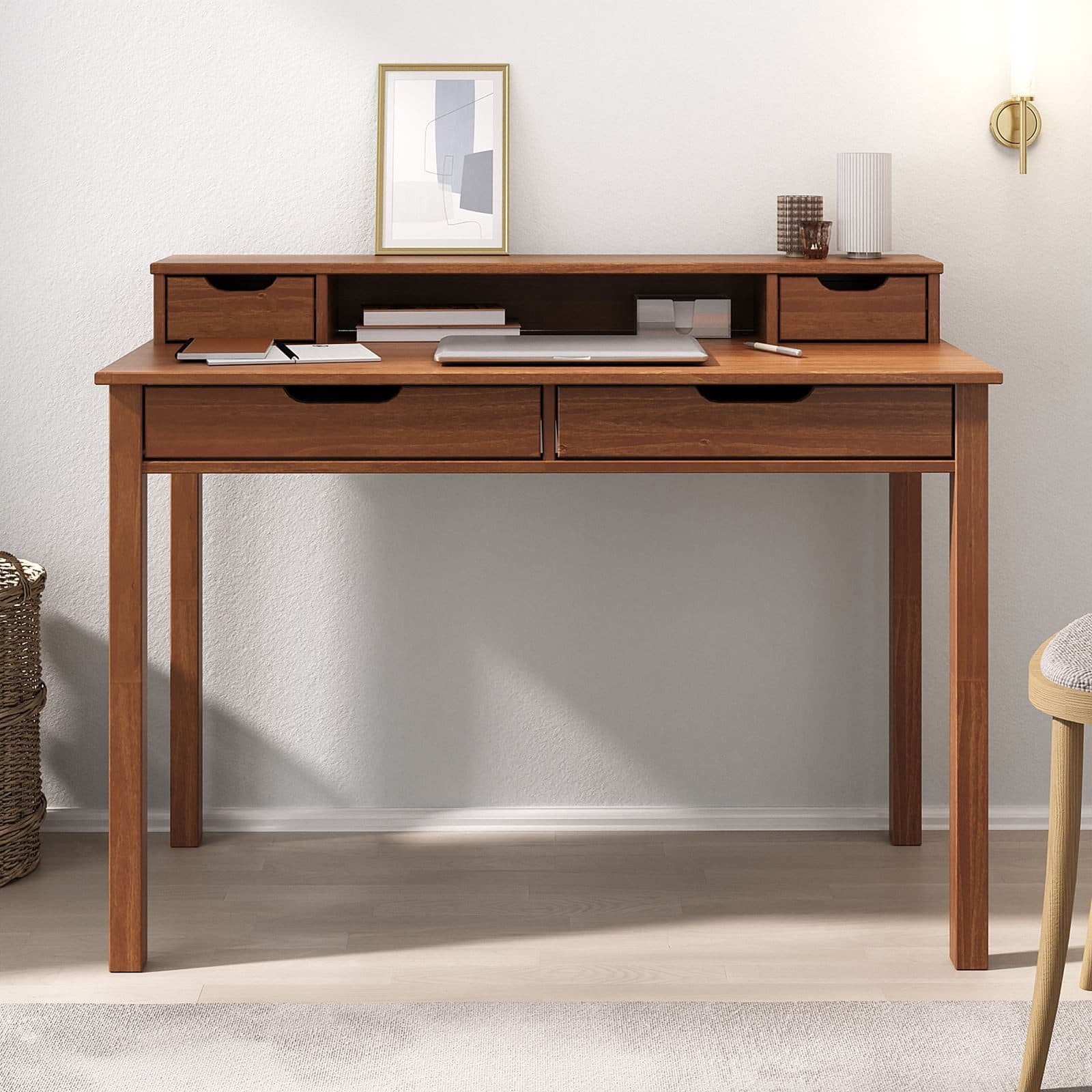 IDIMEX Schreibtisch RAUL Kastanienfarben Massivholz