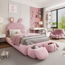 Flieks Polsterbett mit LED und Hasenohren Kopfteil Rosa Bild 2