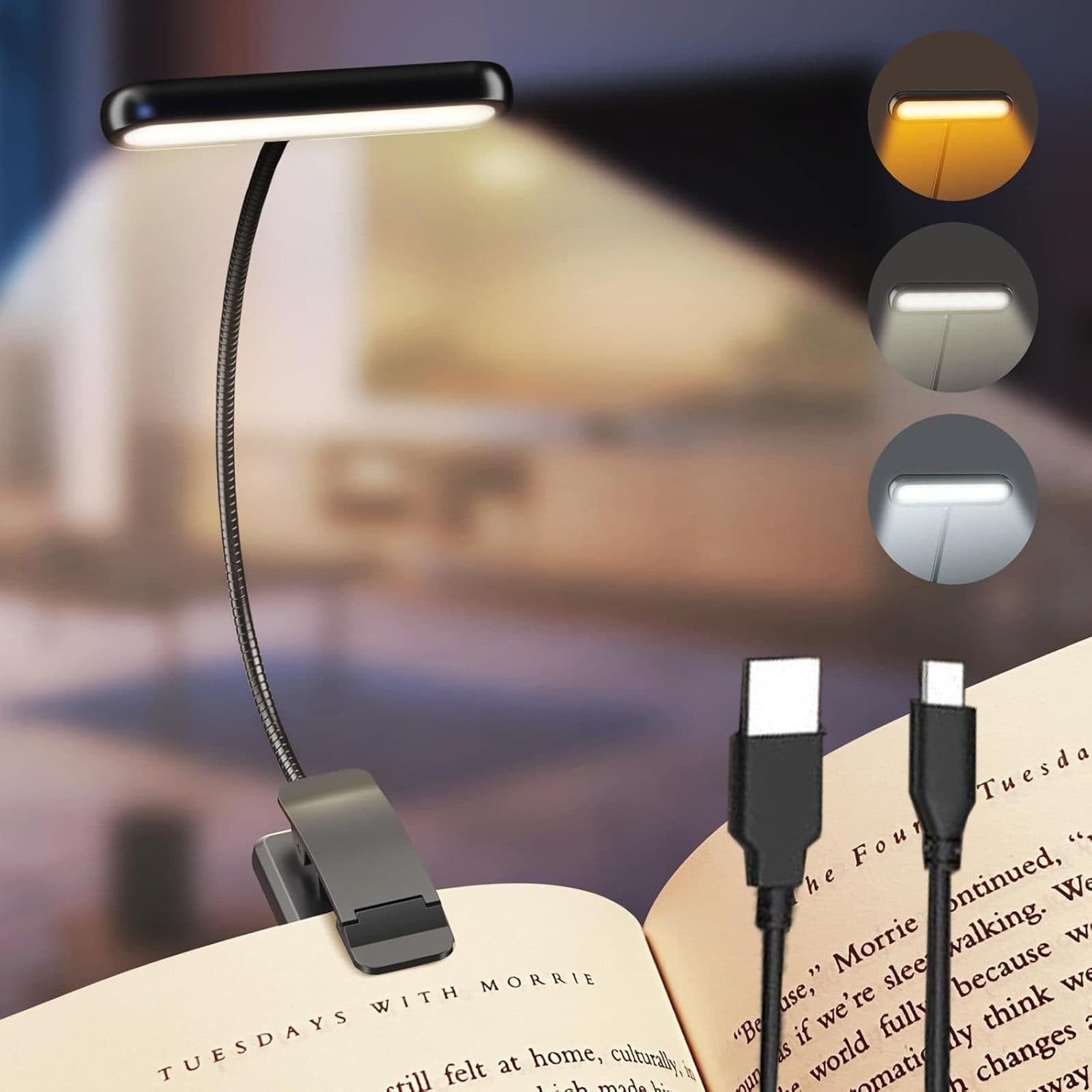 MUPOO LED Leselampe Klemmlampe USB-Aufladbar 3 Farben 10 Helligkeitsstufen - Bild 2
