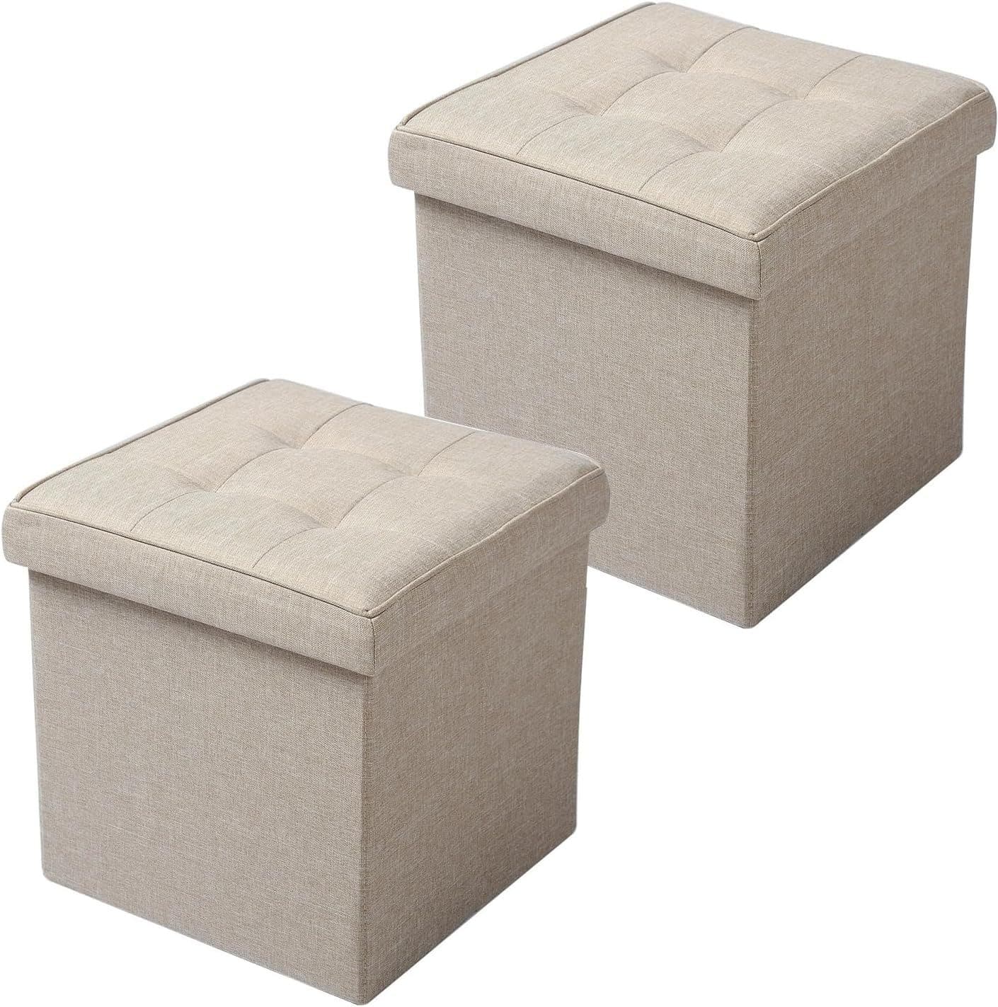 Woltu Sitzhocker 2er Set Beige Faltbar mit Stauraum - Bild 2