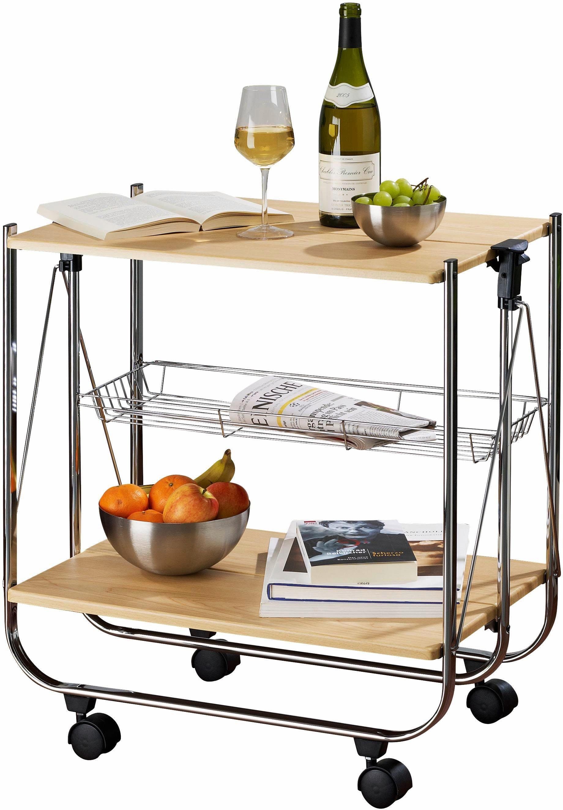 WENKO Servierwagen Dinett Deluxe Zusammenklappbar Silber Ahornfarben - Bild 2