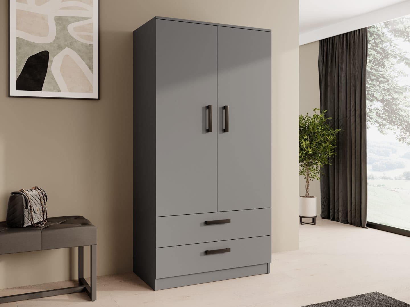 Beautysofa Kleiderschrank TREND 2-türig grau mit Selbsteinzug - Bild 2