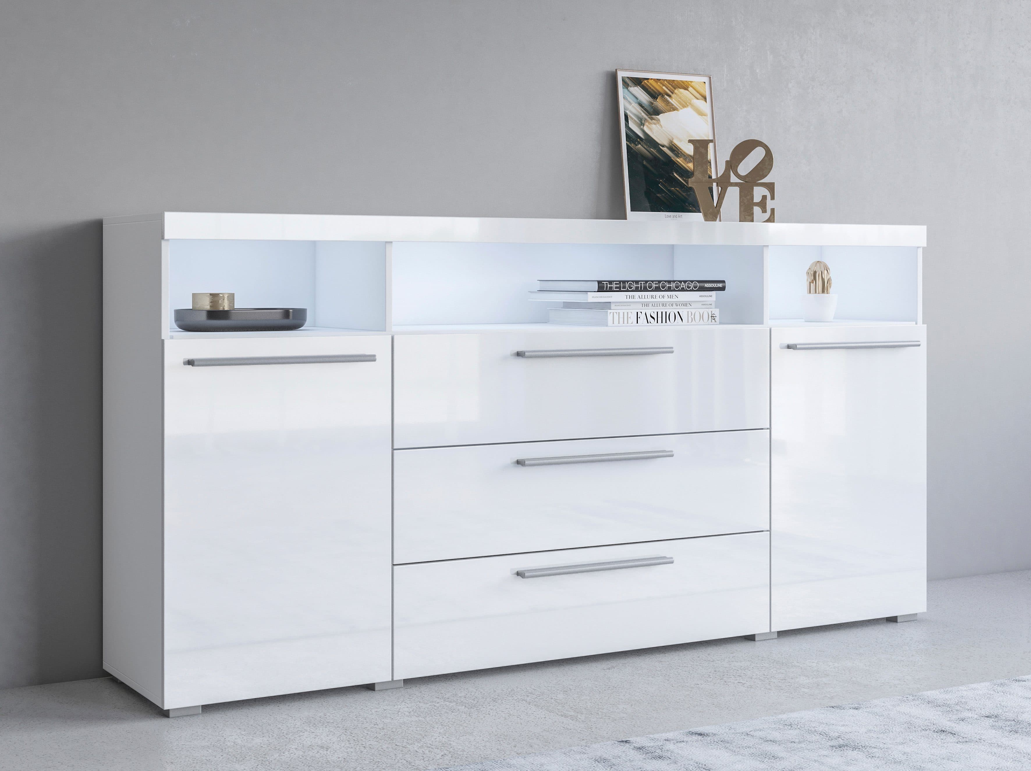 OTTO HOME Sideboard India Weiß 182cm Modern 2Türen 3Schubladen - Bild 2