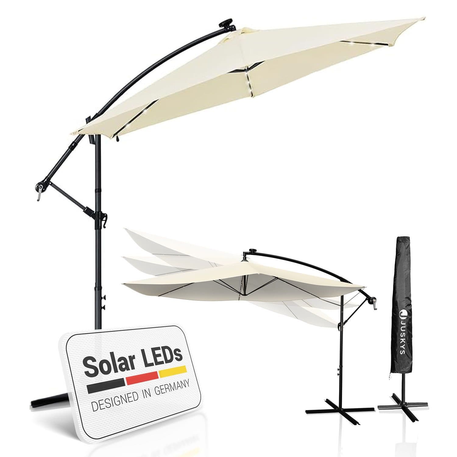 Juskys Ampelschirm Brazil mit LED & Solar Grau/Creme - Bild 2