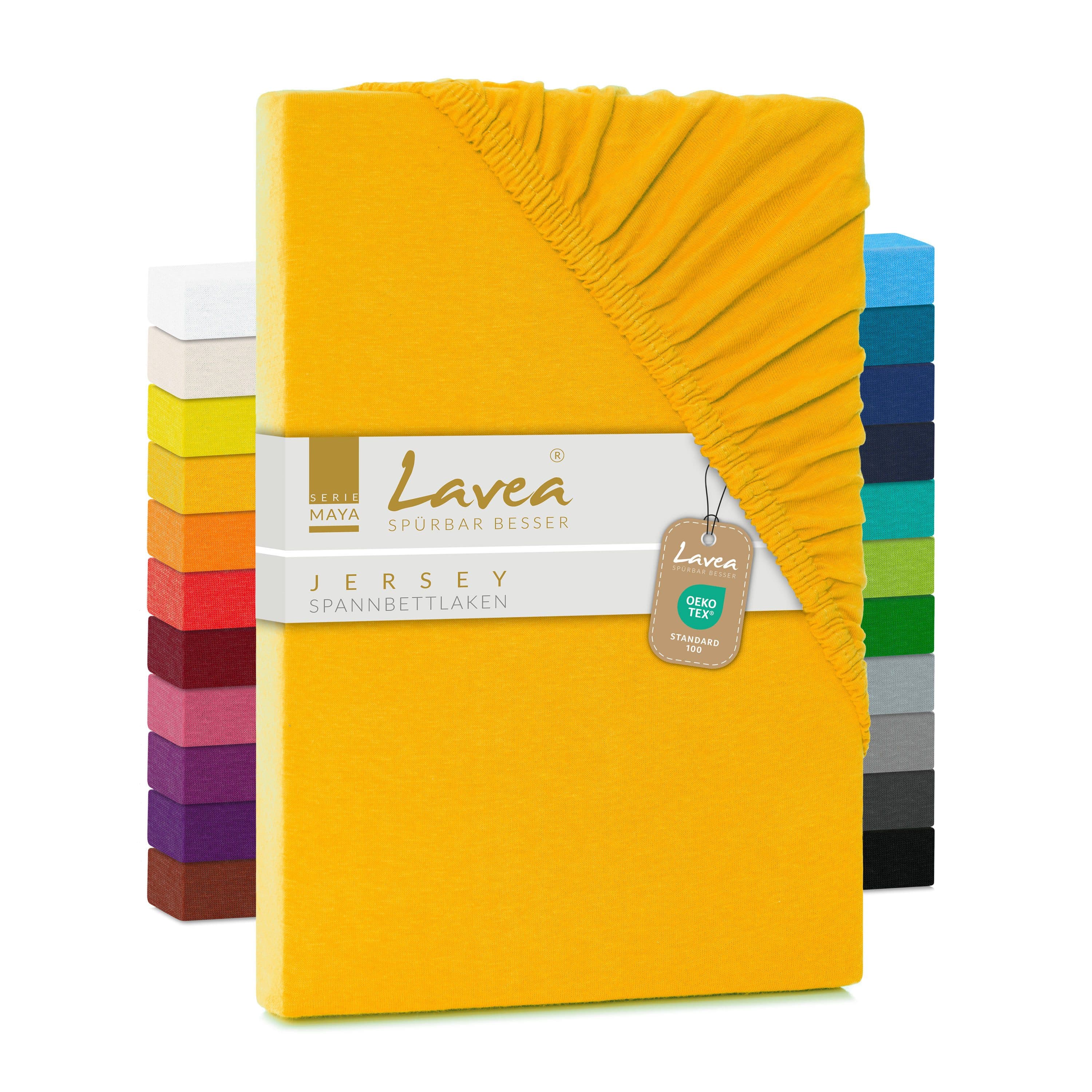 Lavea Spannbettlaken 100% Baumwolle Jersey Goldgelb Rundumgummizug - Bild 2