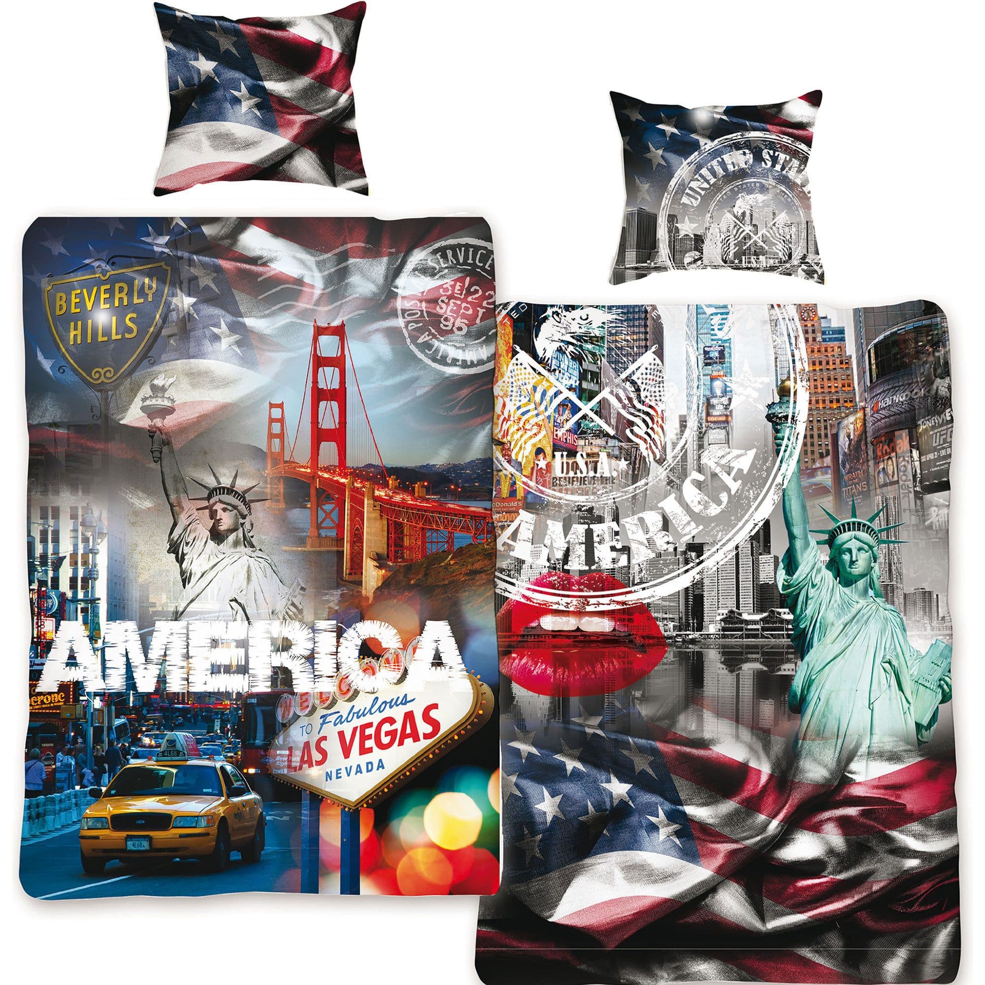 BERONAGE Wendebettwäsche USA Stars and Stripes 2-teilig 135x200 + 80x80 cm - Bild 2